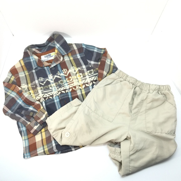 boys 2pc set Oshkosh Plaid shirt & Khaki Pants 18m - Picture 1 of 8